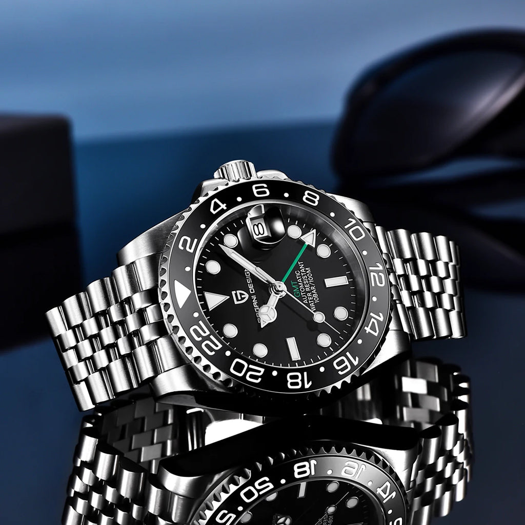Zegarek mechaniczny męski pagani design pd-1662 luksusowy gmt - szafir, stal, wodoodporny 100m