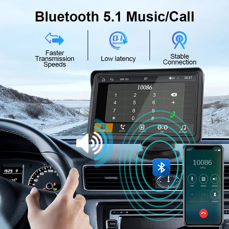 Przenośne radio samochodowe hippcron 7 cali z bezprzewodowym carplay i android auto