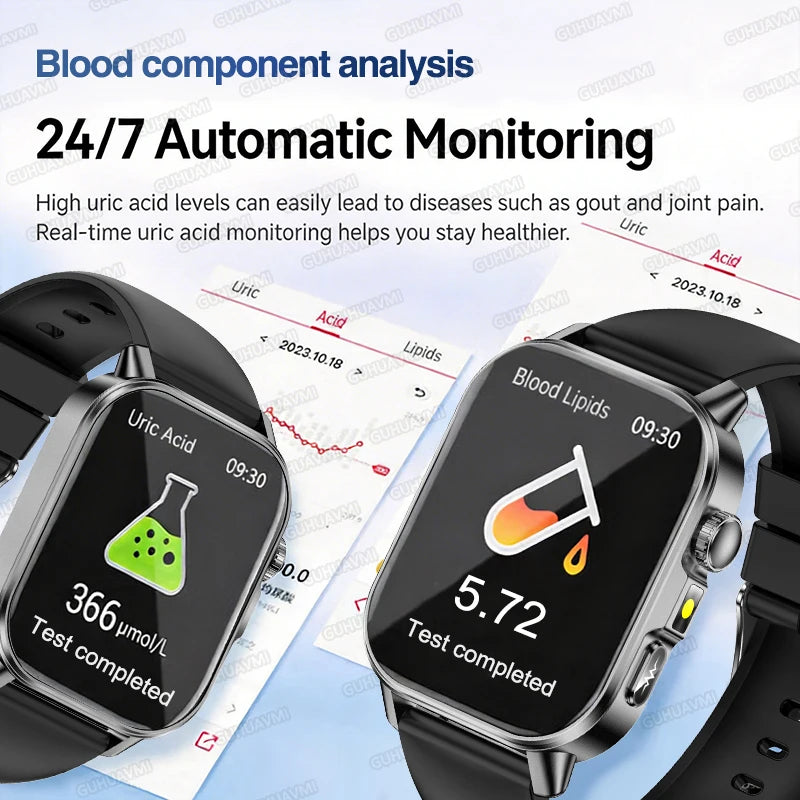 Męski inteligentny zegarek vabena z ekg: dokładna diagnostyka zdrowia z pomiarem ciśnienia, tlenu, tłuszczu, kwasu moczowego i temperatury