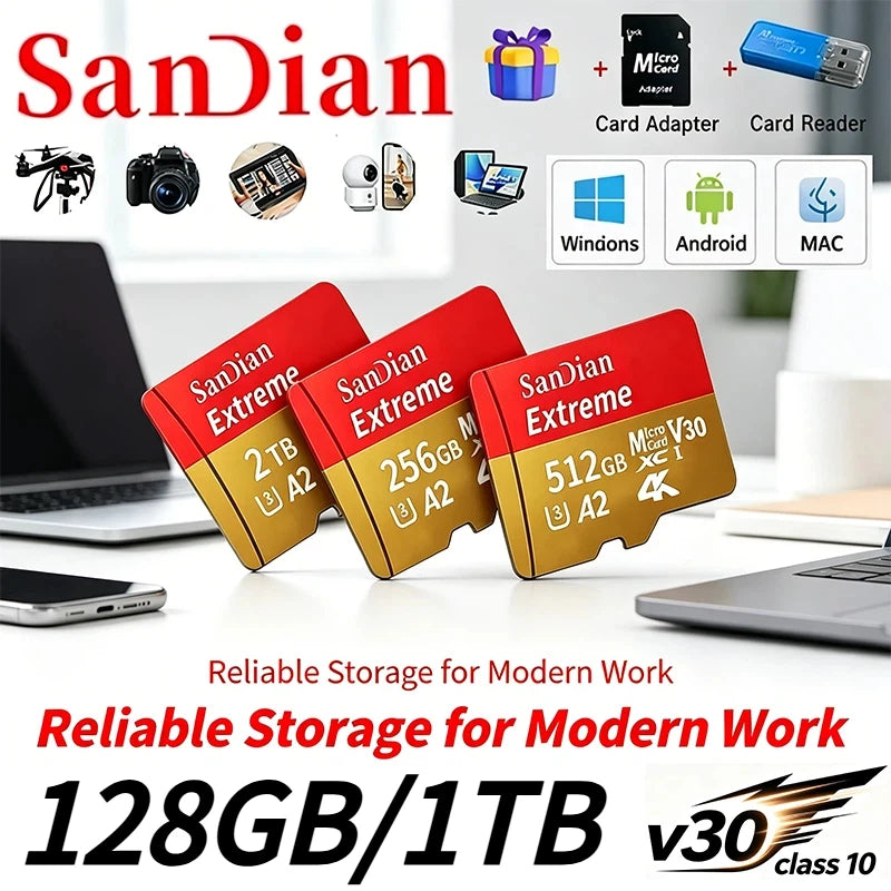 Oryginalne karty micro tf v30 class10 – pamięć flash 128gb, 256gb, 512gb do monitoringu, pc i mac