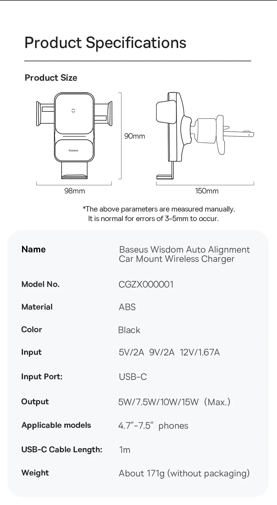 Baseus Infrared 15W QI Wireless Car Charger Phone Holder