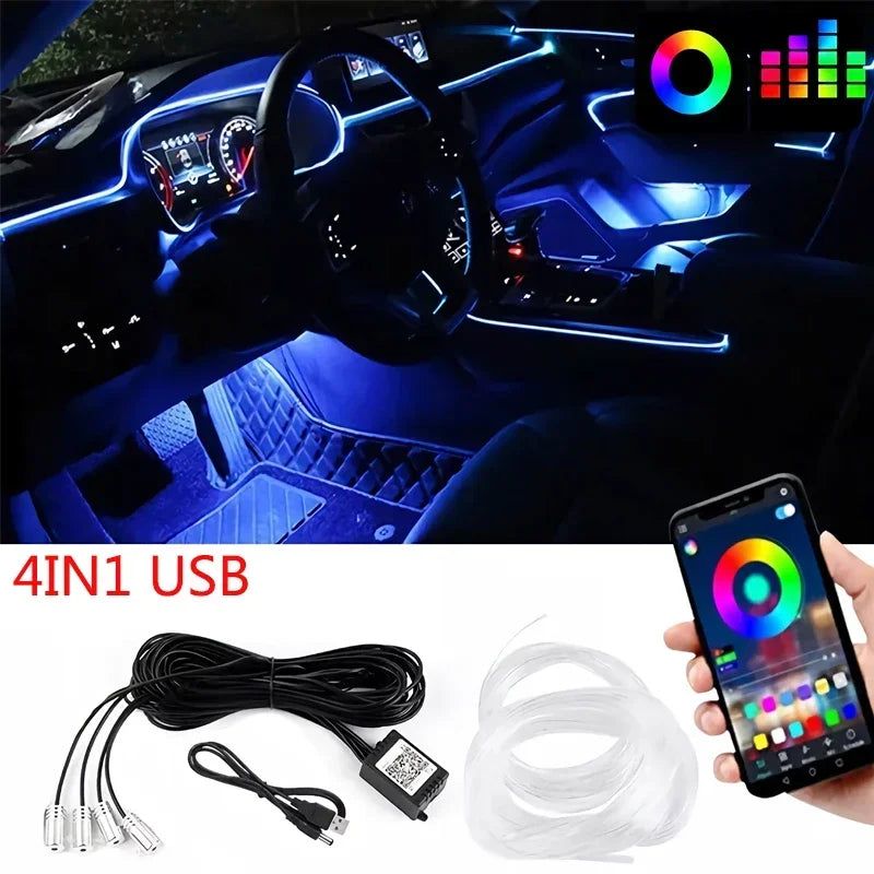 Flexible RGB LED Car Interior Lights - App Controlled EL Wire Strip