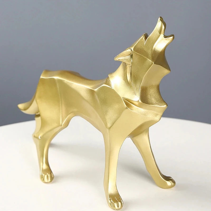 Modern Abstract Geometric Wolf Figurine - Resin Statue for Home & Office Decor