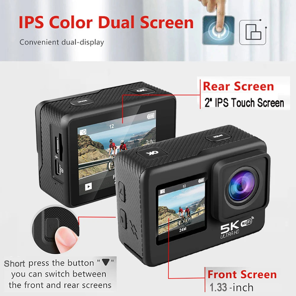 Kamera sportowa sony imx576 5k 4k60fps wodoodporna 48mp z wi-fi