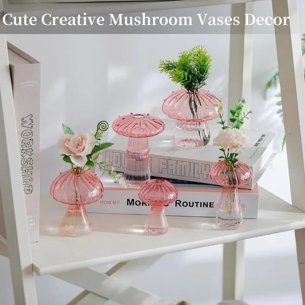 5Pcs Colourful Mushroom Glass Vases | Hydroponic Flower Pots Home Decor