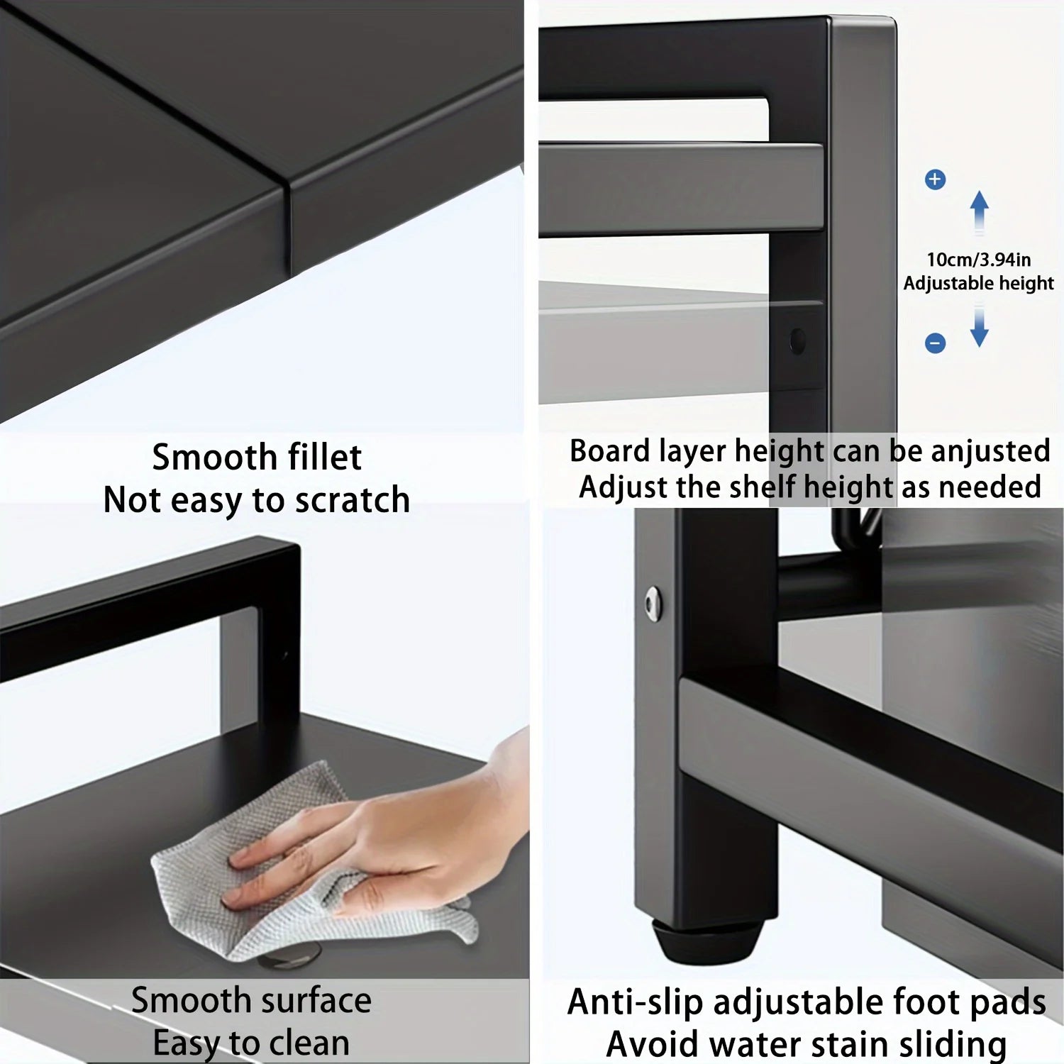 Expandable Microwave Shelf with 6 Hooks - Kitchen Storage Rack