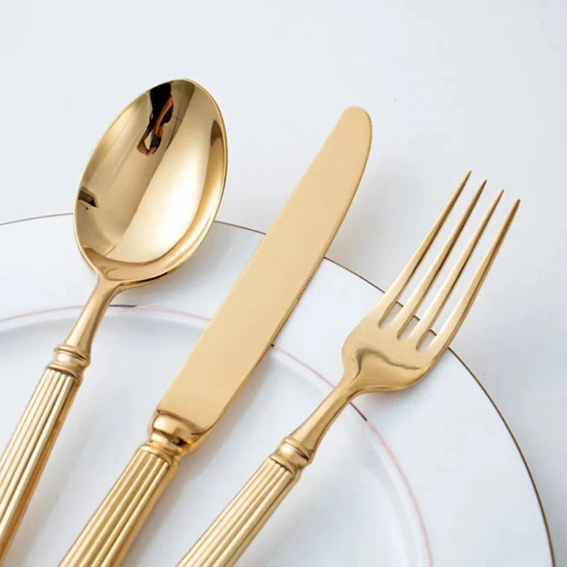 Europe Silver Luxury 18/10 Stainless Steel Roman Column Cutlery Set