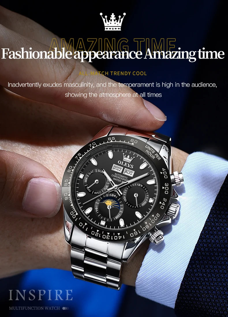 OLEVS 6654 Luxury Automatic Mechanical Chronograph Men's Watch Waterproof Luminous