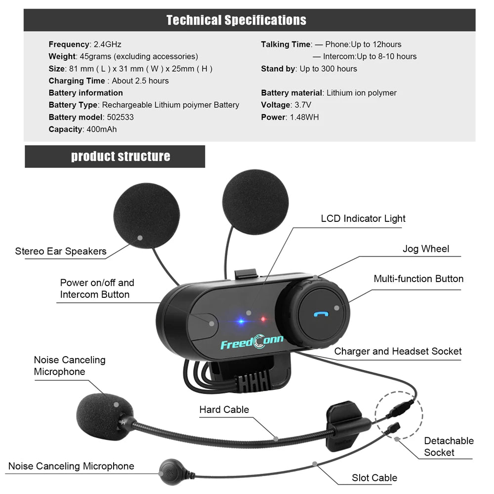 Freedconn t-com vb motocyklowy interkom bluetooth | zestaw słuchawkowy dla 6 motocyklistów i radio fm