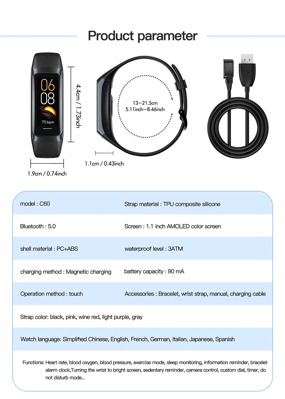 Zegarek smartwatch lige amoled - monitor tętna i aktywności fizycznej