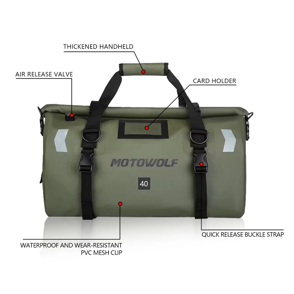 Wodoodporna torba motocyklowa na bagaż | suchy plecak rolowany | 20l, 40l, 66l