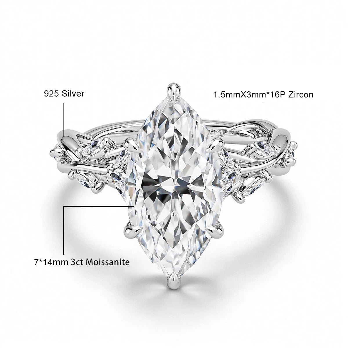 Vabena 14K Gold Filled 3CT Marquise Moissanite Engagement Ring