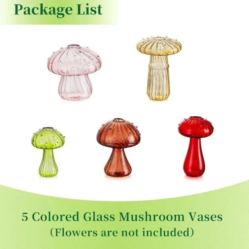 5Pcs Colourful Mushroom Glass Vases | Hydroponic Flower Pots Home Decor