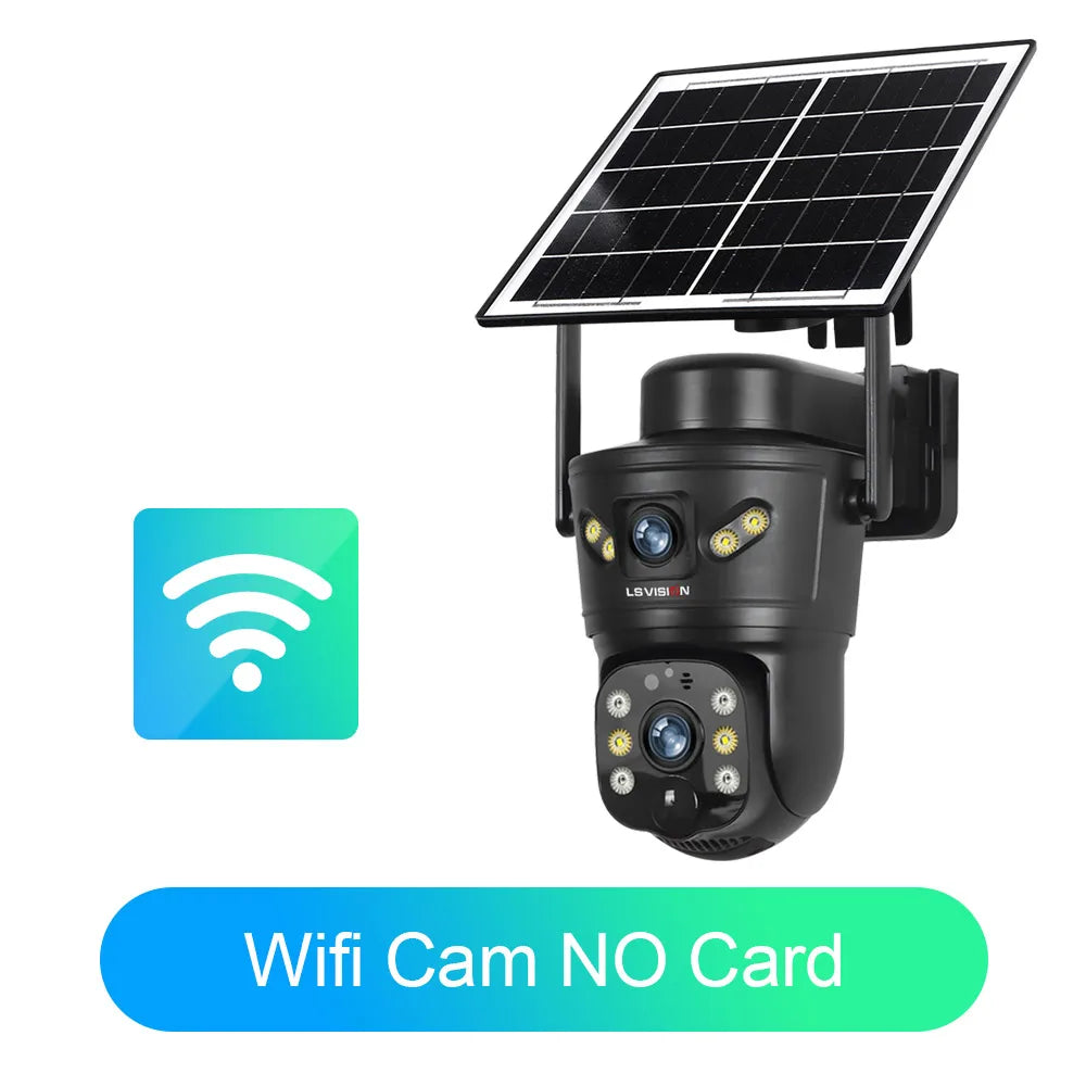 Kamera solarna zewnętrzna ls vision 4g/wifi 8mp z podwójnym obiektywem, pir, kartą sim, widzeniem nocnym i wodoodpornością