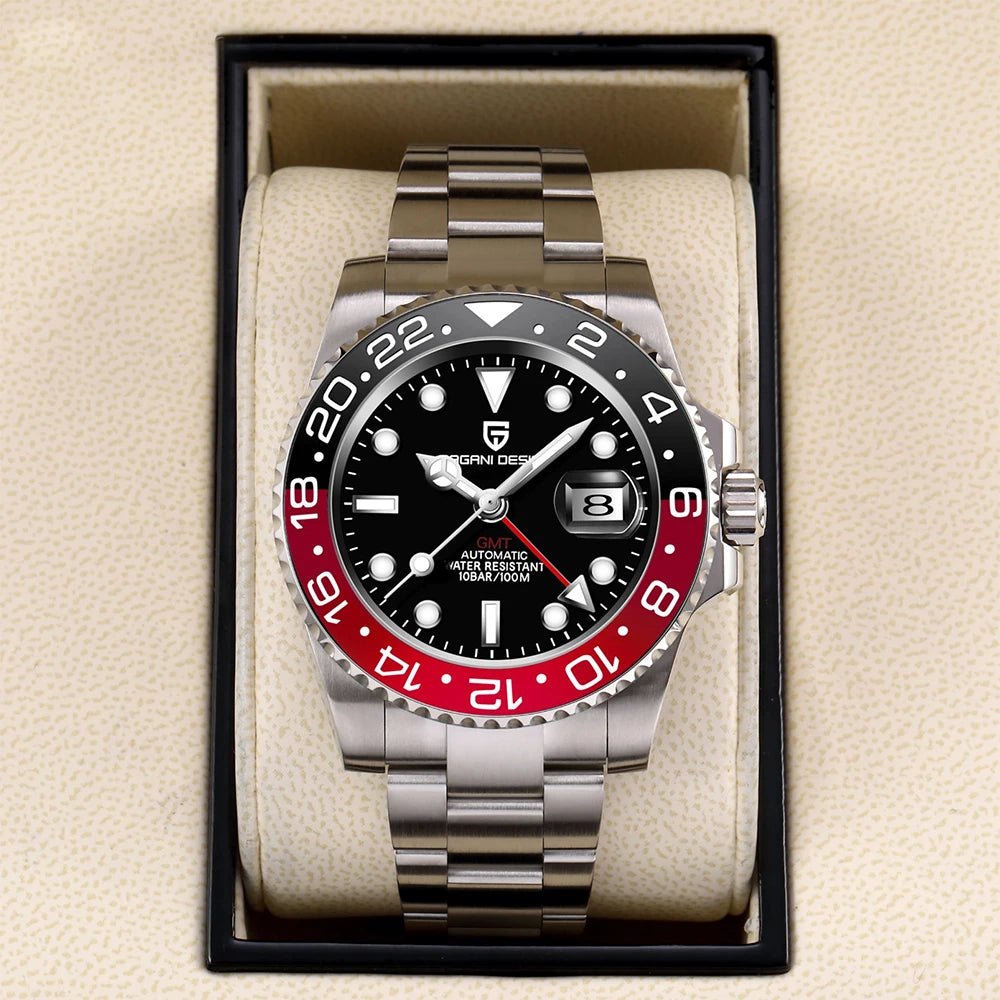 Zegarek mechaniczny męski pagani design pd-1662 luksusowy gmt - szafir, stal, wodoodporny 100m