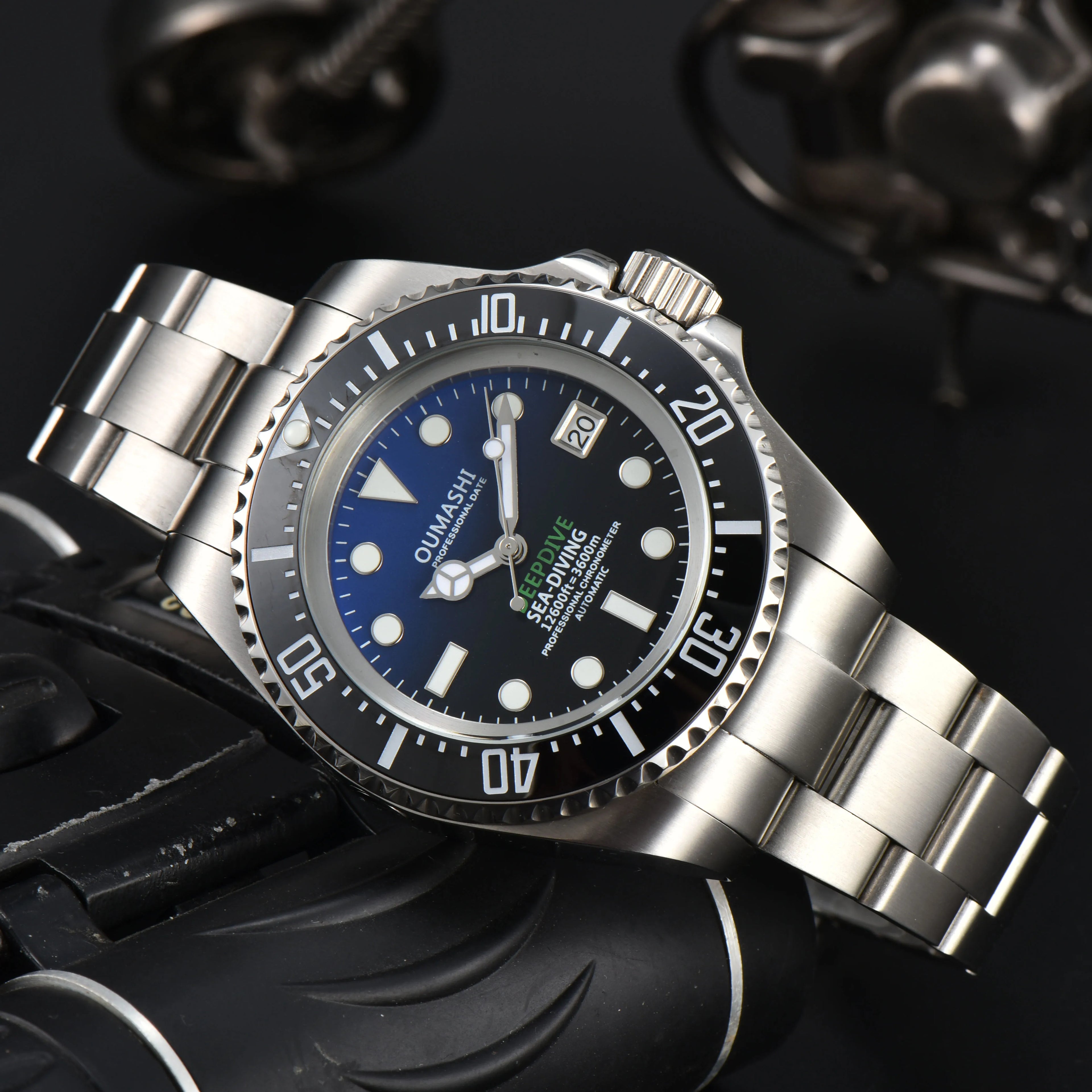 Męski 44mm zegarek automatyczny mechaniczny deep sea