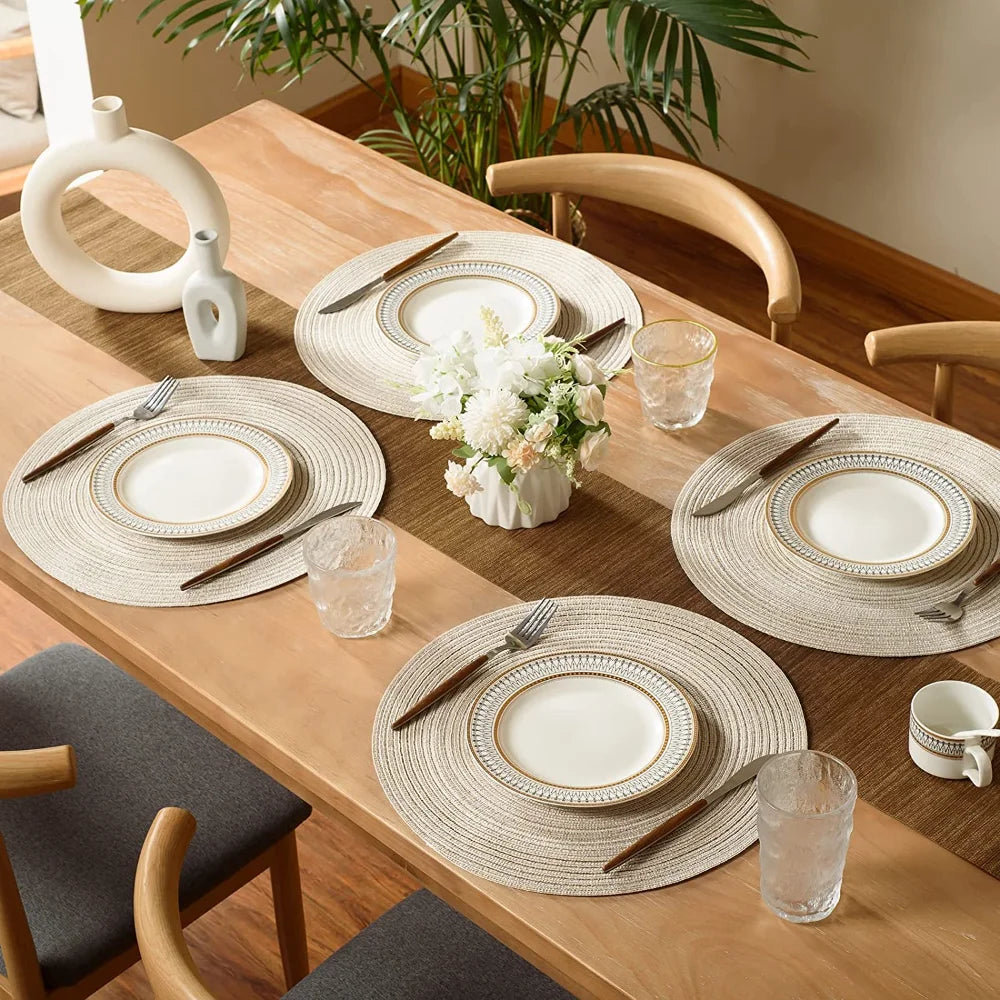 Set of 6 Round Braided Washable Placemats - Heat Resistant Table Mats