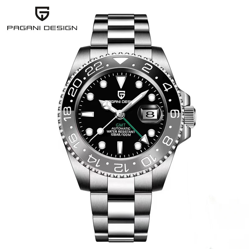 Zegarek mechaniczny męski pagani design pd-1662 luksusowy gmt - szafir, stal, wodoodporny 100m