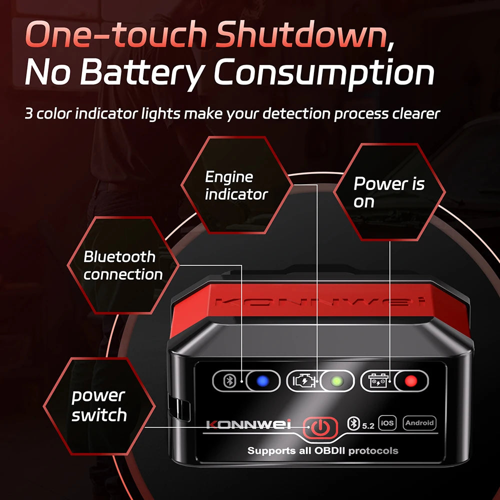 Skaner samochodowy 2026 konnwei kw905 obd2 bluetooth 5.0 do diagnostyki pojazdów