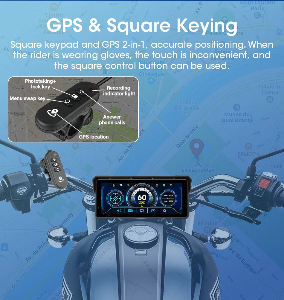 Monitor motocyklowy jansite 8.1" 4k z rejestratorem dvr, carplay i gps