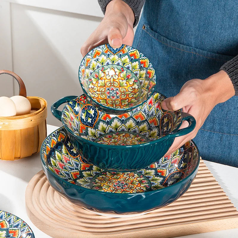 Bohemia Retro Ceramic Tableware Set for 4 | Elegant Dining