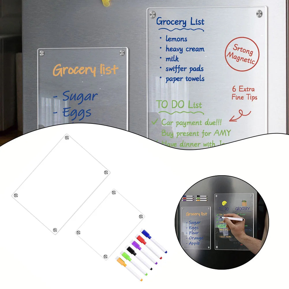 Vabena Clear Acrylic Magnetic Fridge Calendar | Weekly & Monthly Dry Erase Board