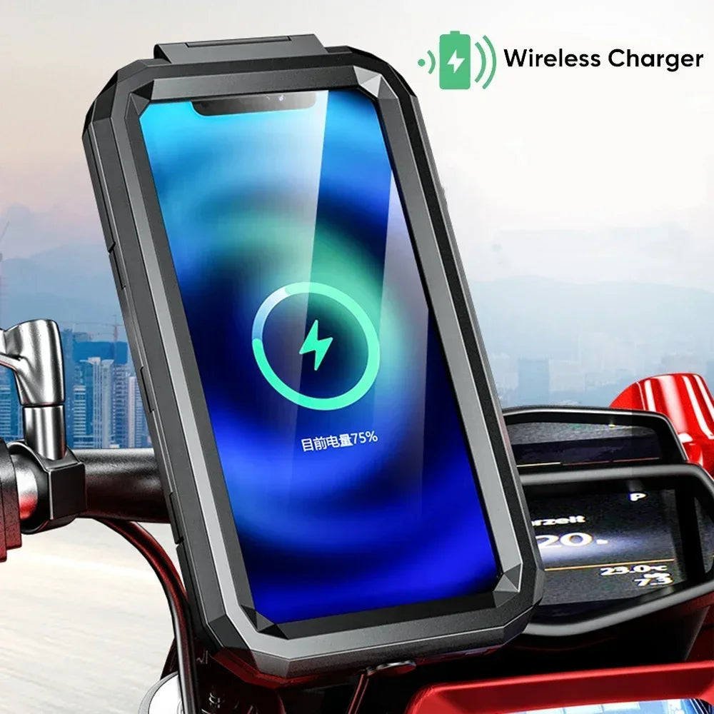 Uchwyt na telefon z ładowarką bezprzewodową do motocykla - szybkie ładowanie qc 3.0