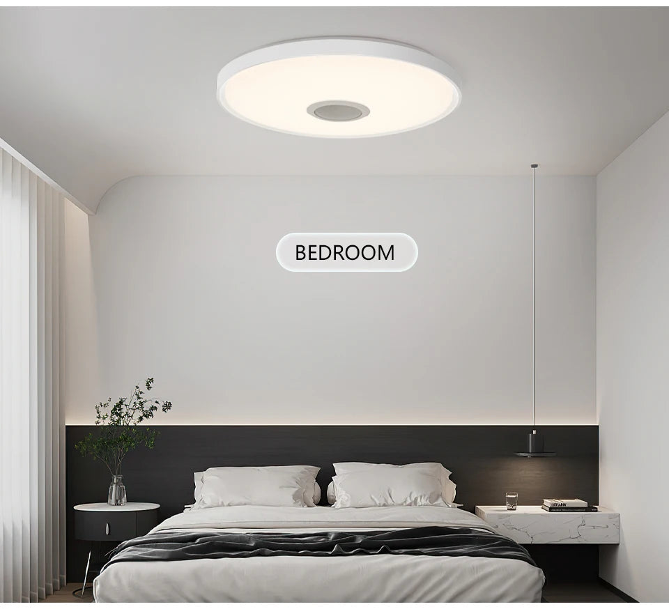 Inteligentna lampa sufitowa led rgb z głośnikiem – ściemnialna, sterowanie aplikacją