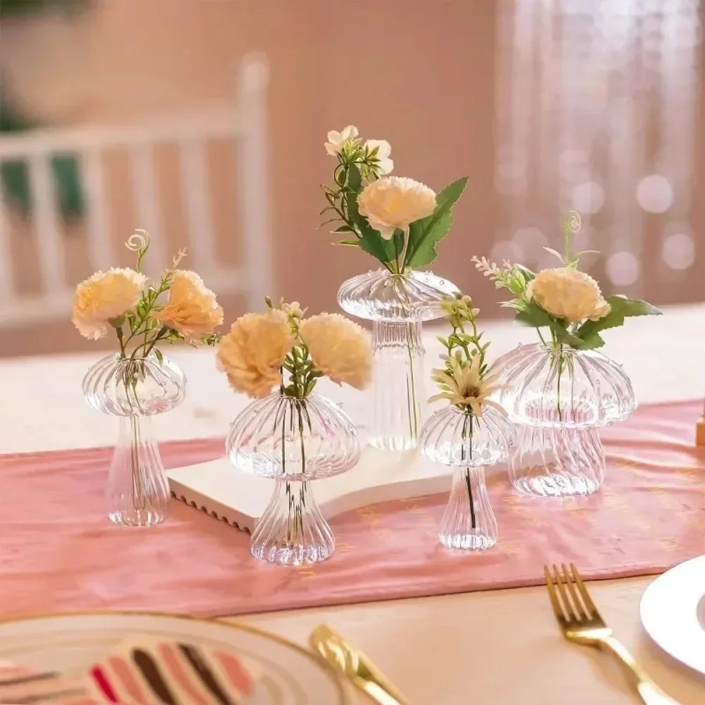 5Pcs Colourful Mushroom Glass Vases | Hydroponic Flower Pots Home Decor