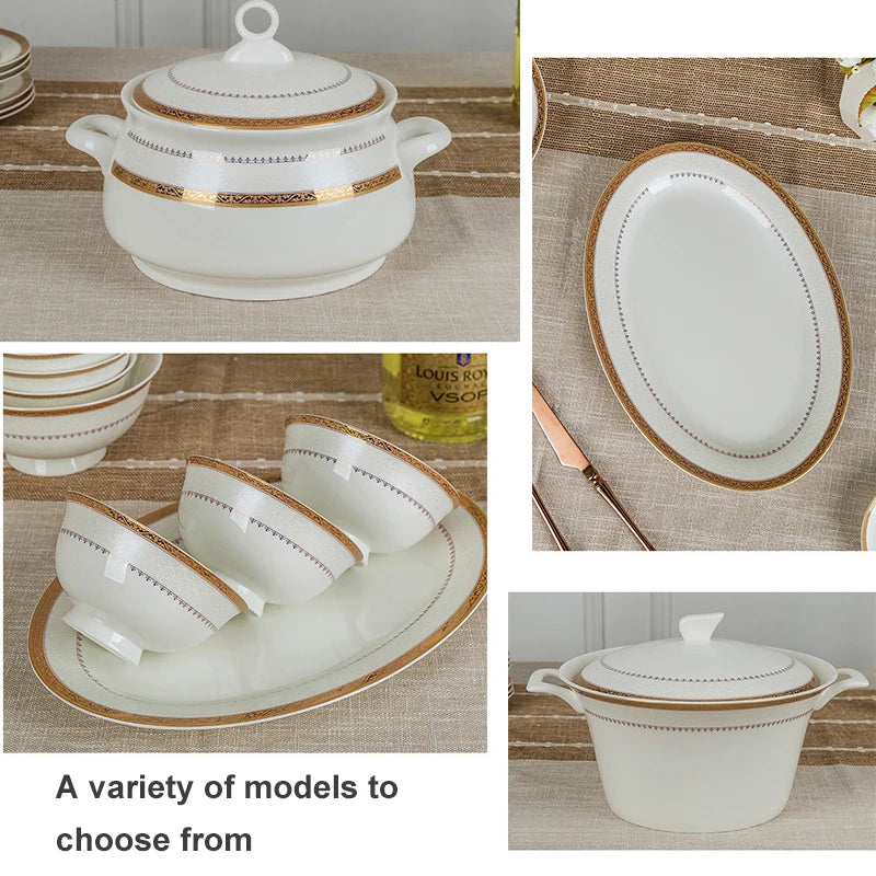 Luxury 58-Pc Gold Rim Bone China Dinnerware Set - Elegant Dining
