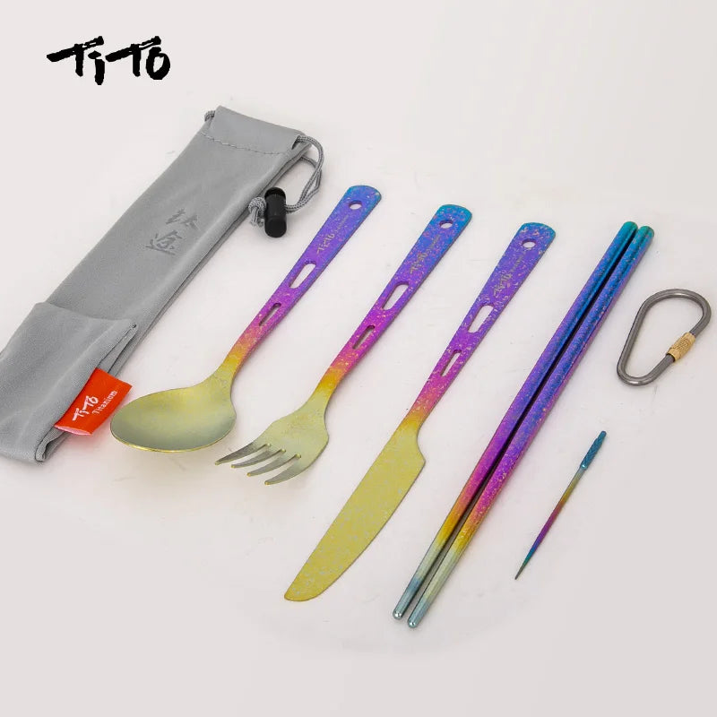 Zestaw tytanowych sztućców tito ultralight – przenośne sztućce podróżne i na zewnątrz