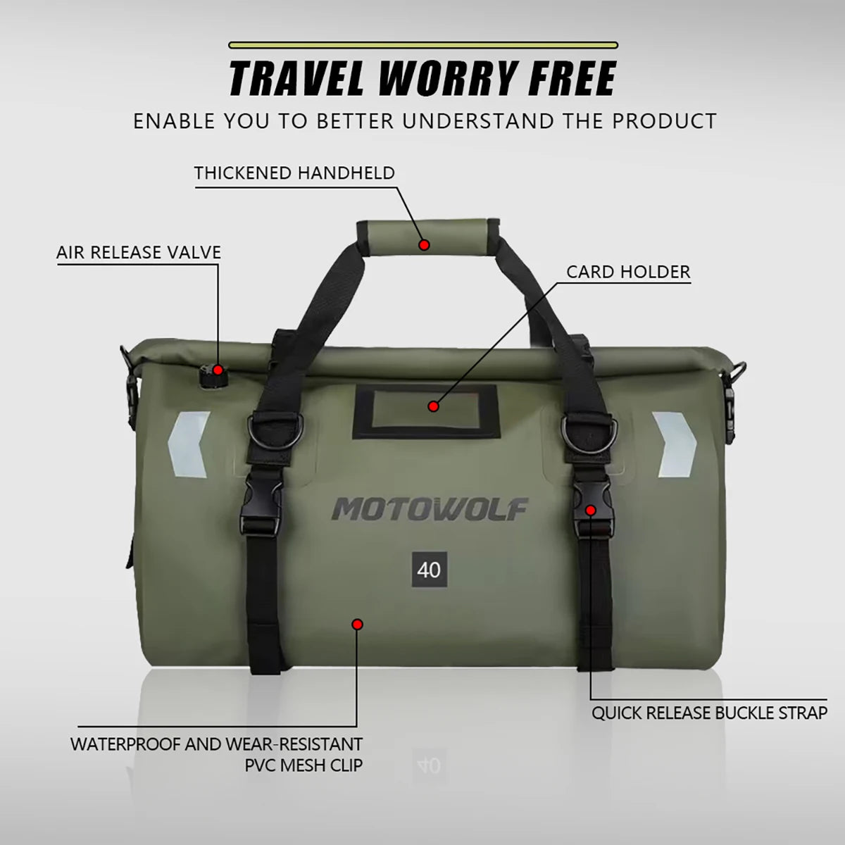 Wodoodporna torba motocyklowa na bagaż | suchy plecak rolowany | 20l, 40l, 66l