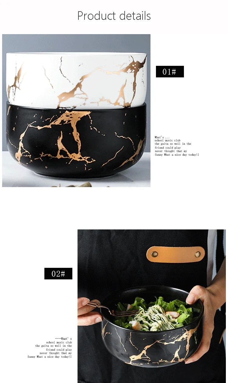 Nordic Marble Ceramic Bowl Set - Elegant Kitchen & Dining