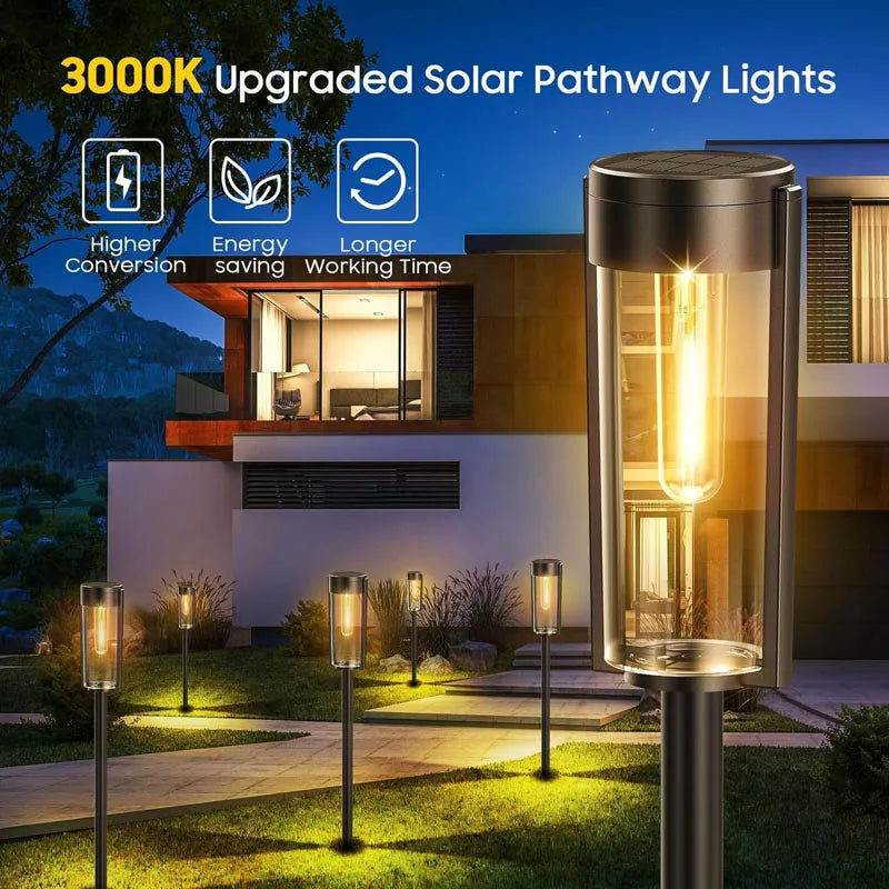 Retro solarne lampki ścieżkowe | ciepłe oświetlenie ogrodowe led