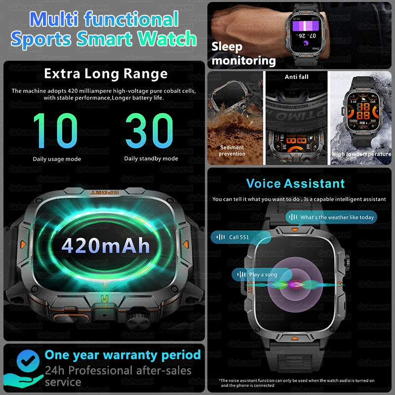 Wojskowy smartwatch dla mężczyzn | wyświetlacz amoled | taktyczny zegarek 5atm