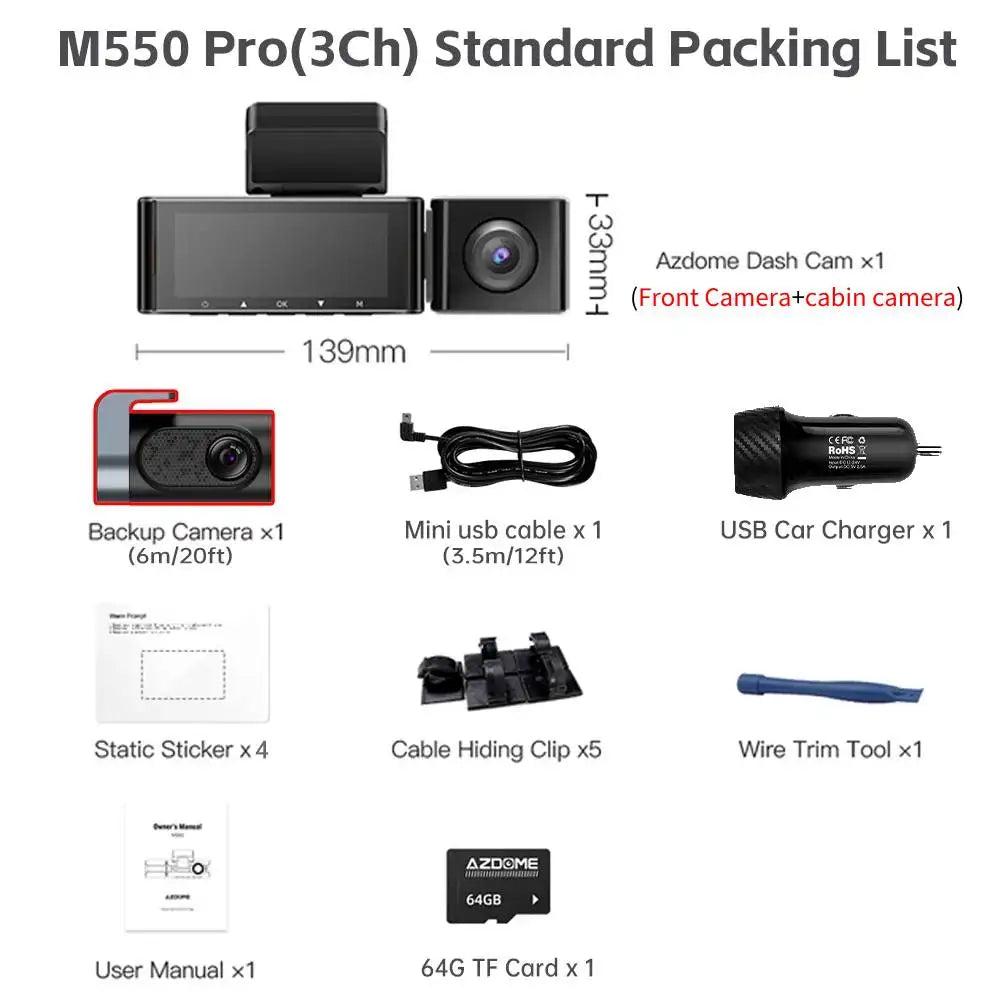 AZDOME M550 Pro 4K Dash Cam with GPS, WiFi & Night Vision