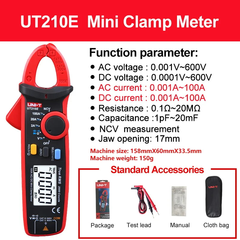 Cyfrowy miernik cęgowy uni-t ut210e/ut210d | amperomierz ac/dc | multimetr true rms dla elektryków i hvac