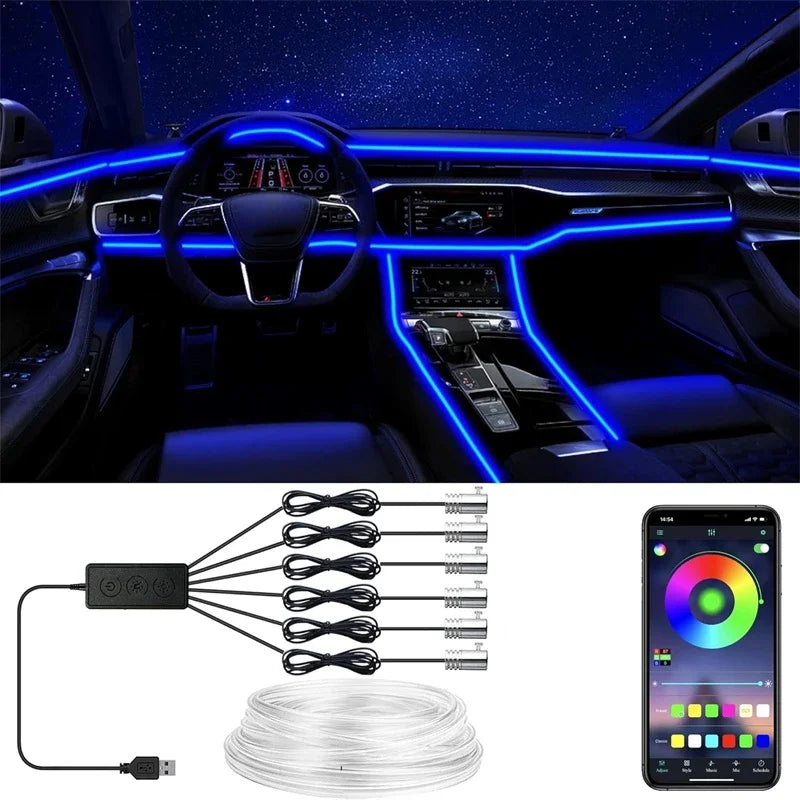 Flexible RGB LED Car Interior Lights - App Controlled EL Wire Strip