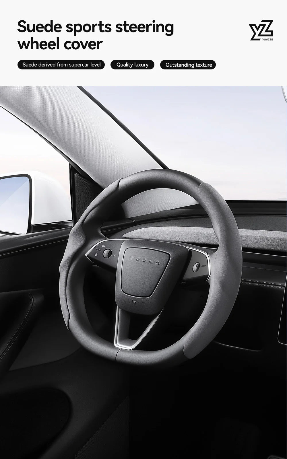 Pokrowiec na kierownicę tesla model 3/y highland juniper z włókna węglowego