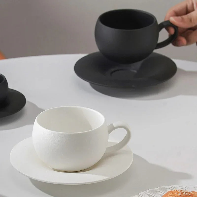 Artisan Fired Stone Ceramic Mug & Saucer Set | Rustic Elegance