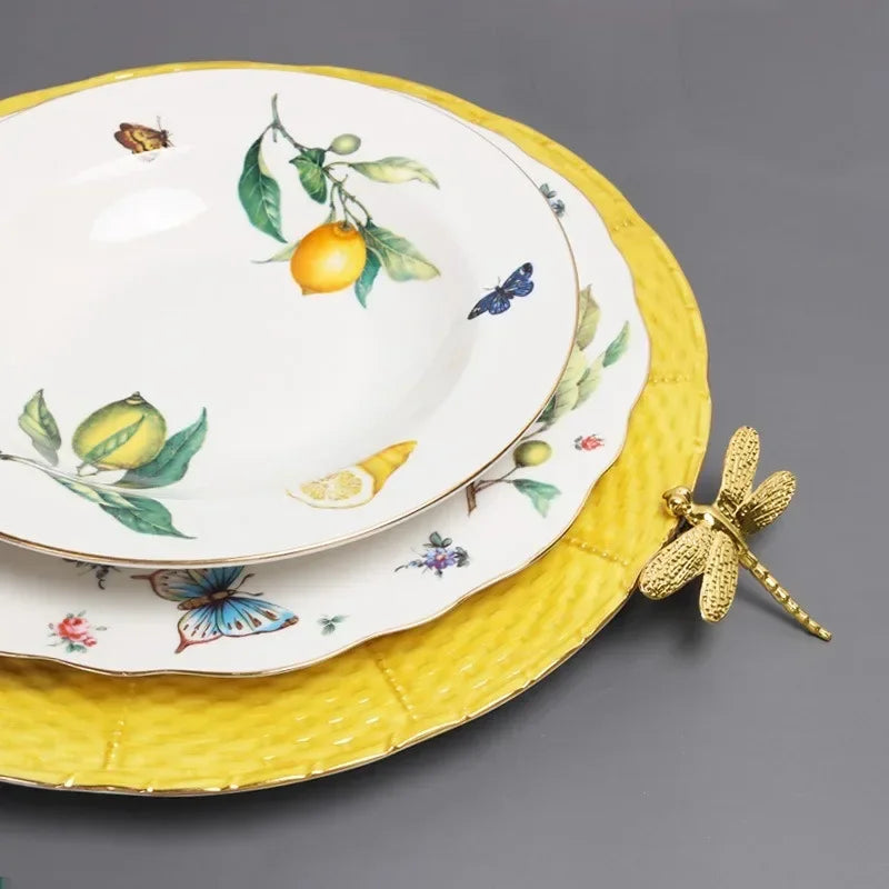 Elegant Lemon Ceramic Dining Set & Coffee Cups - Premium Dinnerware