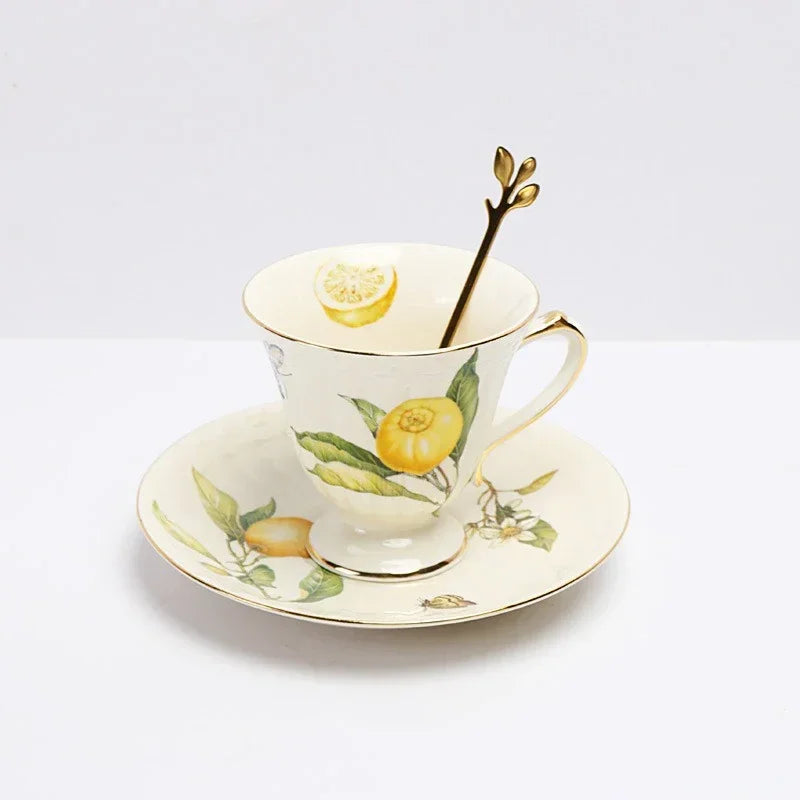 Elegant European Lemon Ceramic Dining Set | Dinner Plates & Coffee Cups