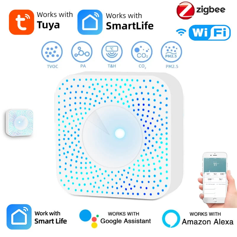 Inteligentny monitor jakości powietrza tuya zigbee 6-w-1 | detektor środowiska domowego
