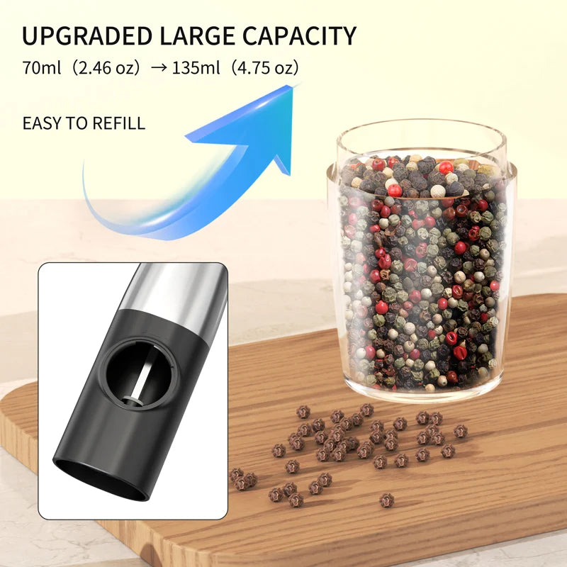 USB Rechargeable Electric Salt & Pepper Grinder - Adjustable Coarseness