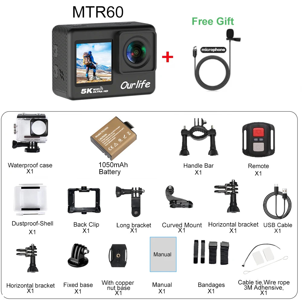 Ourlife kamera akcji 4k - wodoodporna, wi-fi, dotykowy ekran lcd | uchwyć przygody