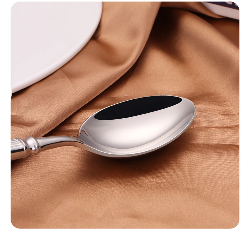 Elegant Silver Striped Cutlery Set - Premium 304 Stainless Steel Tableware