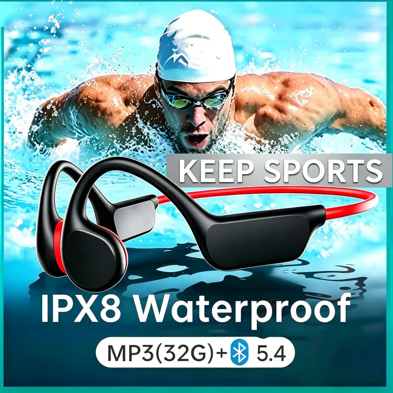 Zestaw słuchawkowy 2026 bone conduction: bezprzewodowe słuchawki sportowe ipx8 do pływania z mikrofonem