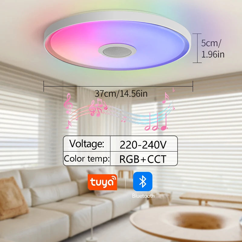 Inteligentna lampa sufitowa led rgb z głośnikiem – ściemnialna, sterowanie aplikacją