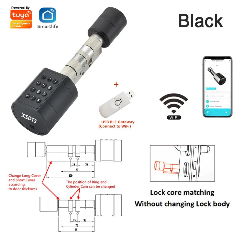 Tuya Smart Biometric Door Lock Cylinder - Keypad & App Access