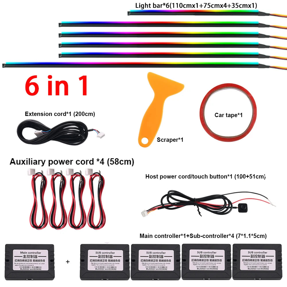 18-in-1 Car Interior RGB Ambient Light Kit - 64 Colors, App Controlled Symphony Lighting